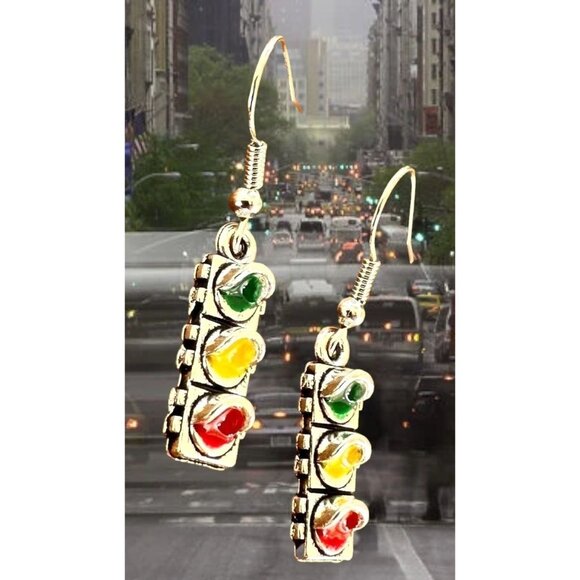 Traffic Light Earrings Signal New Dangle Hooks Stop Wait Go Crossing Gua… - Picture 3 of 13